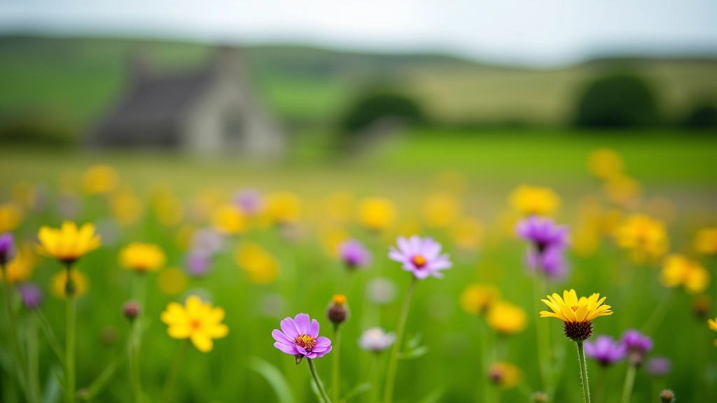 Wildflowers blooming in lush green meadow